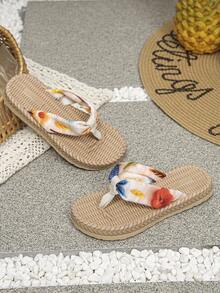 1 Pair Girls' Summer Sandals, Bohemian Hook And Loop Bow Soft Bottom Lightweight Casual Flat Beach Slippers - Multicolor - View 6