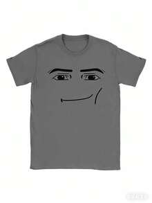 180Gpure CottonAnime Robot Robloxs Face T-Shirts Women Fun Tees Crew Neck Short Sleeve T Shirts Women Clothing Harajuku T ShirtsGIFT-White And Navy Off-The-Shoulder Cropped Top - Grey - View 3