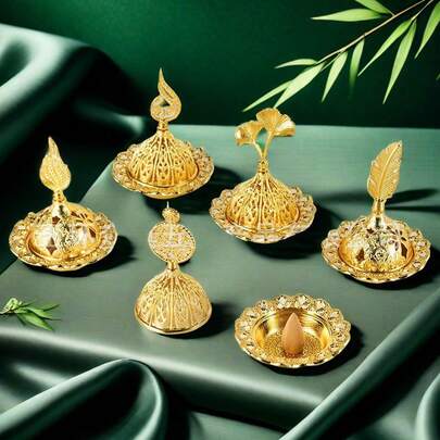 Gold Incense Burner, Indoor Home Use Tower-Style Sandalwood Incense Burner, Trumpet-Shaped Middle Eastern Incense Burner, Ramadan Decoration