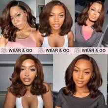 ZHUICHAO [Human Hair Blended Wigs] 13X4 Large Area HD Transparent Lace Front Long Body Wave Wig With Bady Hair & Pre-Bleached Knots Elegant Water Wave Wig For Women 13X4 Lace Front High-Temperature Fiber Long Chocolate Brown Curly Wig - S4 - View 7