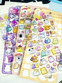 Pegatinas de cristal con relieve 3D, patrón de frutas y conejos, materiales decorativos educativos DIY para niños, pegatinas de regalo, cuaderno de espiral, suministros de oficina y escolares, unisex, mejora la eficiencia del trabajo, artículos esenciales de vuelta a la escuela, suministros de aprendizaje - Multicolor - Ver 3