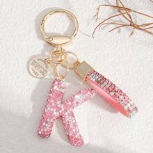 1pc White Soft Ceramic Letter Rhinestone Keychain, Cute Personalized Bag Charm, Car Key Chain, Heart Decor, Gift For Mom, Friend, Valentine's Day Bag Lanyards With Id Holder Car Accessories Bag Charms Christmas Car Accessories Teacher Sister Gift Ideas - Multicolor - View 7