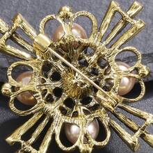 1 pezzo Spilla vintage in lega di zinco con perle sintetiche a forma di croce, adatta per l'uso quotidiano delle donne - Bronzo - Visualizzare 8