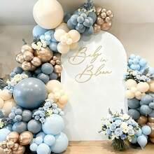 Blue Metallic Romantic Warm Balloon Set, Includes 60pcs 10-Inch Fog Blue, Matte Blue, Champagne Gold, Sand White Latex Balloons, Optional Ribbon Matching, Perfect For Birthday, Theme Party, Shower, Wedding, Valentine's Day, Proposal Engagement, Anniversary, Prom, Gender Reveal Decoration And Other Important Holiday Indoor/Outdoor Scene Photography Props Decoration. - Champagne Gold and Blue - View 5
