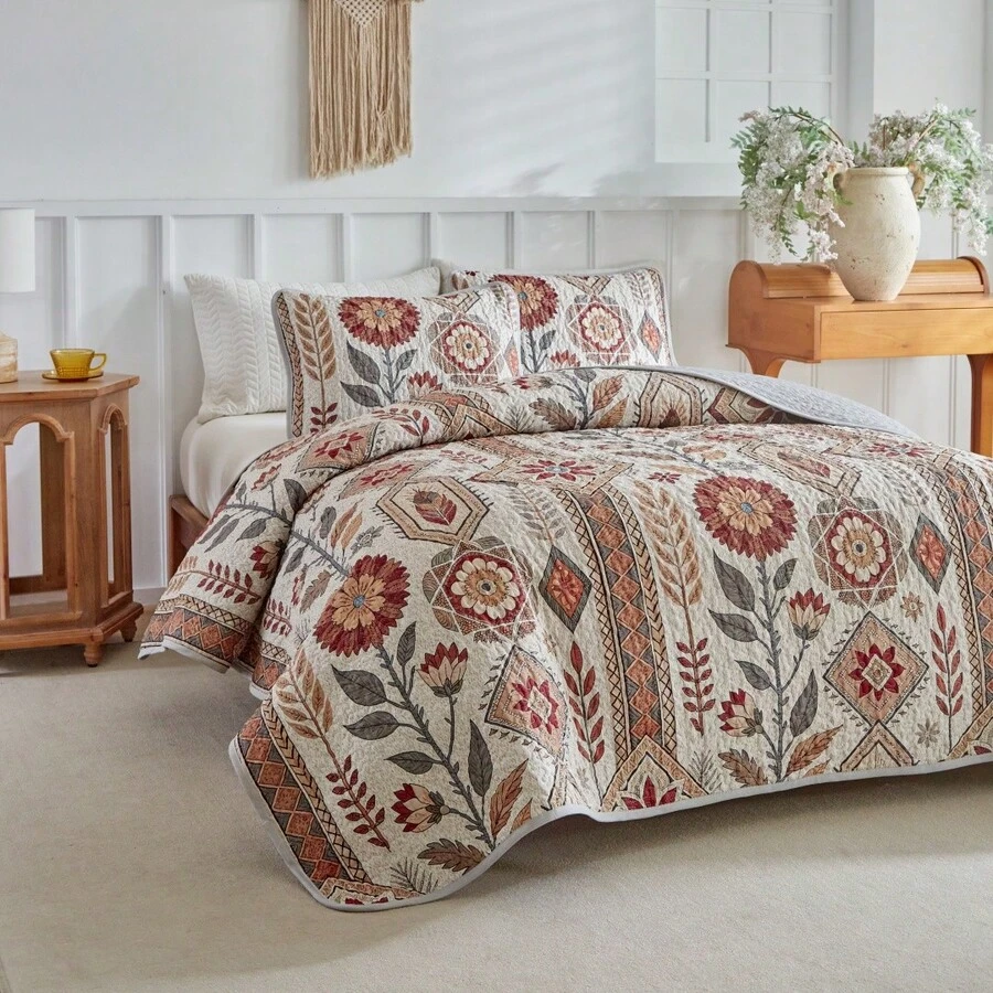 3pcs King Size Duvet Cover Set With Pillowcase, Lightweight Soft Quilted Bedspread, Digital Printed Bed Cover For All Seasons, Spring/Summer - Multicolor - View 1