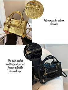 Mini Crocodile Pattern Multi-Use Handbag For Women ,Fashionable Animal Print Bag With Zipper Closure & Detachable Shoulder Strap – Perfect For Commute, Shopping, Gatherings & Parties, Premium Valentine's Day Gift For Her, Versatile Handheld/Shoulder/Crossbody Style, Stylish Compact Bag For All Daily & Special Occasions - 彩色 - 查看 10