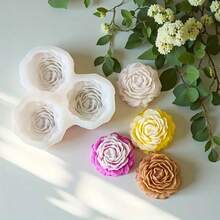 3腔玫瑰花造型硅胶模具，适用于蜡烛和香薰蜡烛