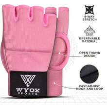 WYOX Vendas de Gel Boxeo, Guantes Interiores para Hombre y Mujer, Correa de muñeca de 80 cm, Soporte Acolchado para Nudillos, Vendas sin Dedos para Entrenamiento de MMA - L-XL-Rosa - Ver 2
