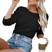 European And American Women's Fashion Wish Solid Color Fashion Long Sleeve Cashmere Sweater Top Women's Versatile 3D - Xám - Xem 6