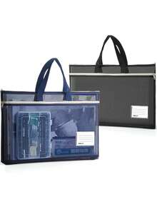 1个8K学生手提美术包，透明尼龙网布包，适用于学习、考试，大容量A3尺寸，适合绘画、素描、美术考试、艺术学生、返校季使用。 - 黑色 - 查看 6