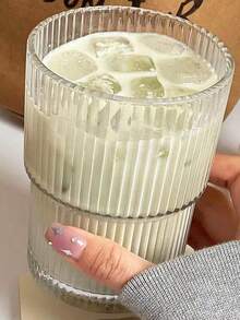 14 OZ Glass Cups With Lids And Straws Iced Coffee Cups With Lids Clear Ribbed Glassware Glass Tumbler For Coffee Smoothie Cocktail Ice Tea - 450ml trong suốt - Xem 9