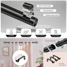 1 Set Heavy Duty Adjustable Curtain Rods For Windows 21-158 Inch With Twisted Decorative Cage Finials, Black Curtain Rod Set With Brackets, Ideal For Window & Shower Curtains, Home Decor, Curtains For Bedroom, 5/8 Diameter Curtain Rod - Black - View 9