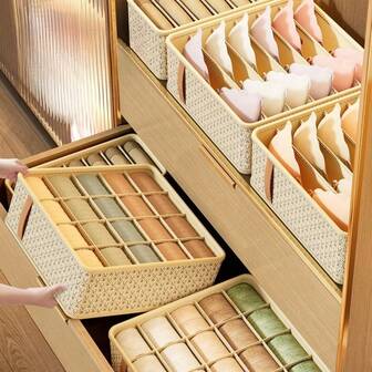 1 hopfällbar förvaringslåda i tyg, multifunktionell förvaringslåda för underkläder och strumpor, förvaringslåda för garderobsskiljevägg, lämplig för garderober, sovrum, sovsalar, garderobsorganiseringslådor, kan förvara underkläder, strumpor, slipsar, halsdukar och accessoarer, heminredning, rumsdekorationer