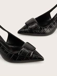 Modische spitze Krokodilleder-Prägung High Heels für Pendler - Schwarz - Übersicht 4