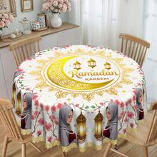 1pc Ramadan Tablecloth, Moon Lantern Flower Design, Eid Decoration Islamic Style Dining Table Cover, Suitable For Holiday Home Decor, Ramadan Gathering, Festival Dining, Kitchen, Polyester Round And Rectangular Tablecloths Available - Multicolor - View 19