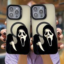 Funda para teléfono con diseño de máscara de Scream, compatible con teléfonos ,  17,  16 Pro Max,  15 Pro Max,  13 y  12. Fabricada en TPU para una protección eficaz contra golpes y caídas. Ideal para regalar a familiares y amigos en Halloween y para los amantes de la adrenalina. - Negro - Ver 1