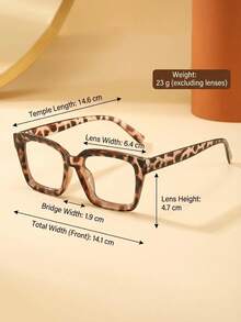 1 Pair Tortoiseshell Frame Square Glasses, Leopard Print Frame, Transparent Lenses, Wide Edged Square Frame Design, Retro Style Women Fashion Glasses - White Bean Curd - View 2
