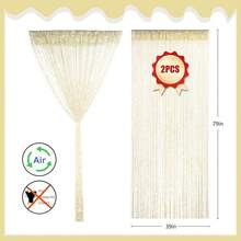 2 Pieces Light Yellow Glitter String Curtains, 39x79 Inch Doorway Beads Curtains, String Curtain For Doorway, Room, Closet Partition, Windows Wedding Party Boho Tassel Home Decoration - Màu vàng - Xem 3