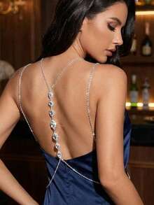 Women's Sexy Rhinestone Body Chain Teardrop Crystal Chest Chain Bikini Bra Harness Necklace Silver Water Drop Body Jewelry Accessories For Nightclub Party Festival Rave Valentine's Day - Multicolor - View 3