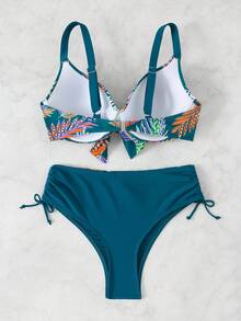 RWX VEST Plus Size Bikini Set With Floral Print, Tie-Up Top And Front Detail - XX561 - Màu xanh ngọc - Xem 2