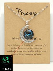 1pc Luminous 12 Zodiac Signs Necklace, Vintage Moon Pendant Constellation Tag Necklace, Party Birthday Gift - Silver - View 11