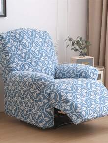 4/6/8pcs Blue Retro Patterned Lounge Chair Cover, Polyester Fiber Simple Jacquard Velvet Leisure Chair Cover, Suitable For Office, Living Room, Home Decoration, Washable Sofa Cover, Suitable For All Seasons - Blue and White - View 1