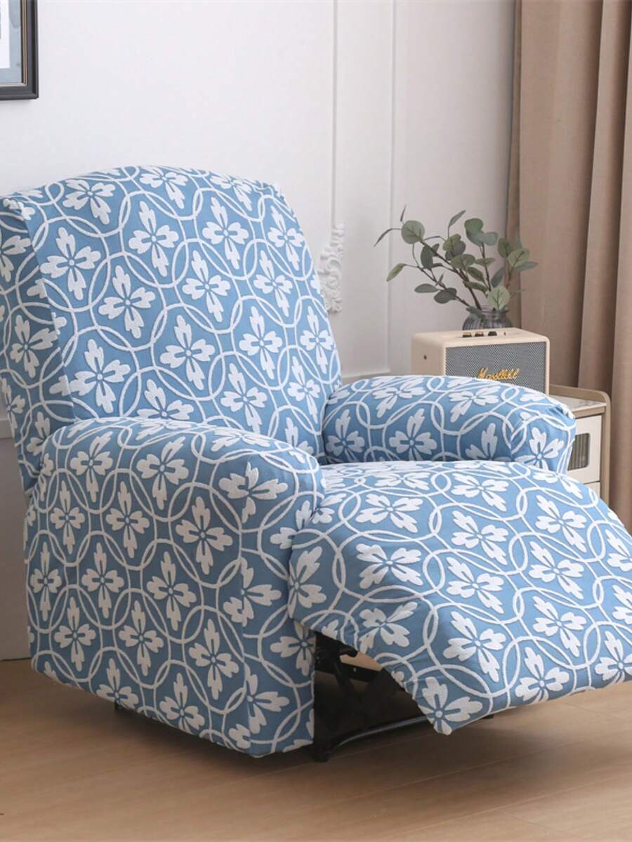 4/6/8pcs Blue Retro Patterned Lounge Chair Cover, Polyester Fiber Simple Jacquard Velvet Leisure Chair Cover, Suitable For Office, Living Room, Home Decoration, Washable Sofa Cover, Suitable For All Seasons - Blue and White - View 1