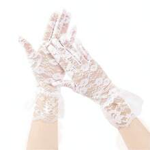 1 Pair Women's Gothic Lace Gloves - Rose & Ruffle Trim Design | Elegant Long Gloves For Halloween & Parties - 白色 - 查看 5