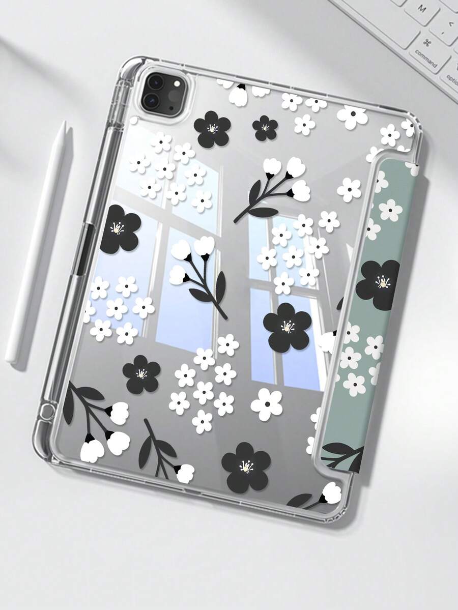 1pc Cute Cartoon Daisy Dual-Sided Acrylic Transparent Crystal Back Cover, Shock-Resistant , Compatible With Ipad 7th, 8th And 10th Generation (10.2 Inch). It Has A Built-In Pen Slot And Supports Sleep/Wake Function. An Ideal Gift For Halloween And New Year. - Multicolor - View 1