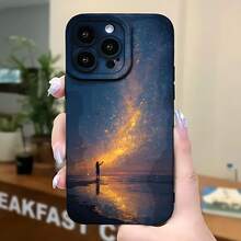 2026 nueva funda de teléfono esmerilada, funda de teléfono diseño de silueta de persona en el cielo de la galaxia para  17 15 Pro Max  17 14 Pro  17 13  17 12  Galaxy S23 S22 S21 funda protectora para teléfono regalo de pareja para novio novia regalo de San Valentín cumpleaños - Negro - Ver 5