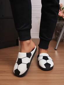 Dép lê unisex họa tiết hình học bóng đá, thích hợp mang trong nhà hoặc ngoài trời. - trắng - Xem 1