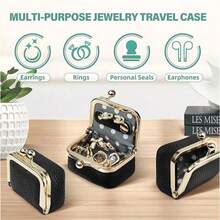 Mini Jewelry Box, Portable Vintage-Inspired Coin Purse Jewelry Case With Kiss Lock, Mini Travel Ring Box For Women For Earring/Ring/Necklace/Bracelet - Black - View 4