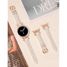 Minyee Leather Band Compatible With Samsung Galaxy Watch 8 40mm 44mm/ 8 Classic 46mm Bands, No Gap One-Click Slim Thin Dressy Leather Strap With C-Shape Metal Buckle Women, NOT For Other Models,Starlight/RoseGold - 星光/玫瑰金 - 查看 5