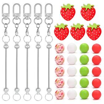 Set de 32 piezas de cuentas de silicona en forma de fresa 3D para hacer llaveros, cuentas de silicona de 15mm a granel, múltiples estilos y cuentas de goma de colores para hacer manualidades y joyería DIY divertida