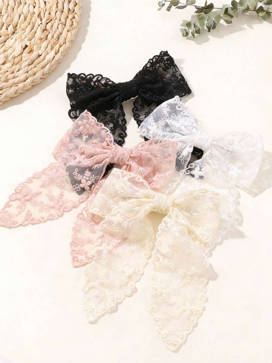 1pc Ethereal Lace Hair Clip With Mesh Clover And Bow Knot Spring Clip, New European And American Spring Style Handmade Hair Accessory - Multicolor - View 1