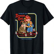 Caring For Your Demon Cat - Camiseta Retro De Humor Oscuro, Negro - - màu đen - Xem 1