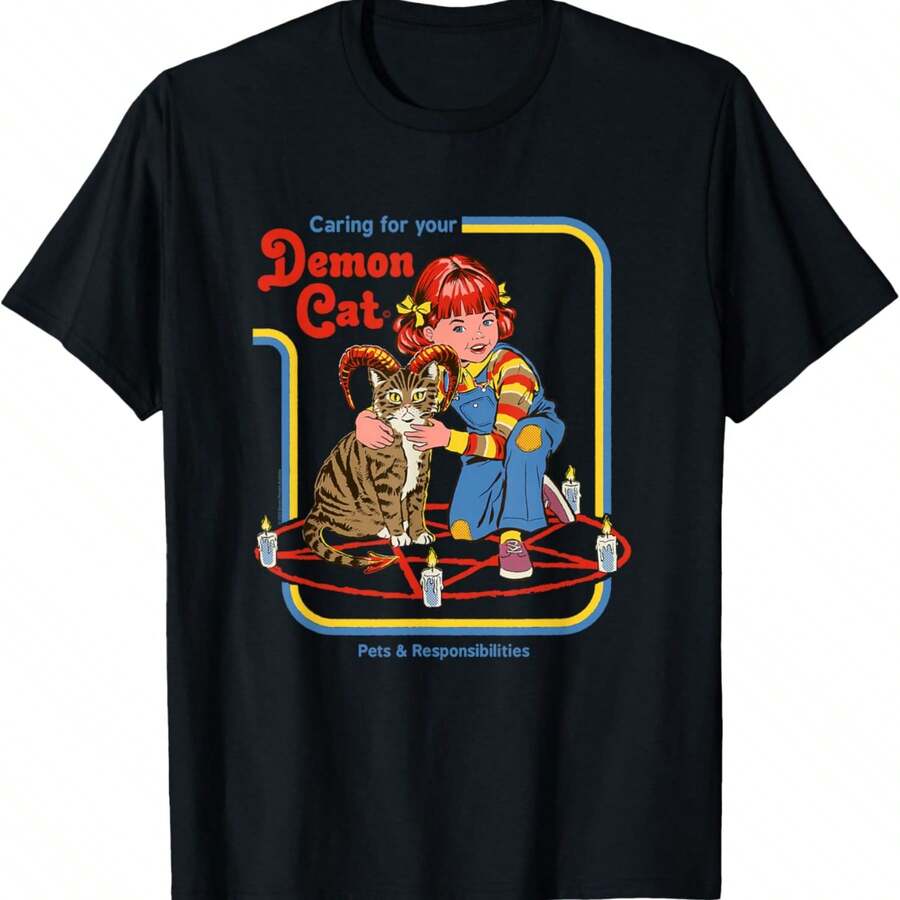 Caring For Your Demon Cat - Camiseta Retro De Humor Oscuro, Negro - - màu đen - Xem 1
