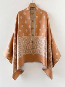 1 Stück Umkehrbarer Damen Faux-Kaschmir Floral Jacquard Warmer Schal, geeignet für den täglichen Gebrauch, Herbst/Winter