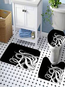 Elegant Octopus Design Bathroom Set: Includes 12 Free Hooks, Shower Curtain, Bath Mat And Toilet Seat Cover - Ideal For Walk-In Shower - Multicolor - View 14