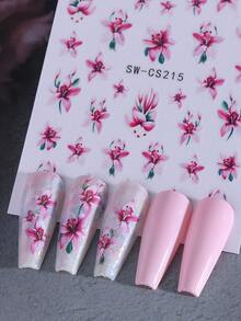 2PCS Pink Flower Lily Spring Nail Stickers 3D White Daisy Flower DIY Designs Nail Art Decals Self Adhesive Sliders For Fall Nail Art Decoration Women Girl Manicure Supplies Nails - 彩色 - 查看 5