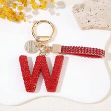 1pc Red Soft Pottery Letter Rhinestone Keychain, Cute Personalized Bag Charm, Car Key Chain, Gift For Mom, Friends, Valentine's Day, Couples - Red - View 13