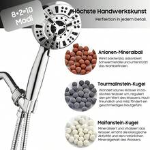 Duschkopf mit Schlauch, 8+2 Strahlarten Wassersparender Hochdruck-Filterbrause gegen hartes Wasser, Chlor und Bakterien, mit 1,5m Duschschlauch und Chromoberfläche für optimalen Komfort. - Silber - Übersicht 5