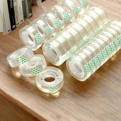 Rollo de cinta adhesiva transparente, material de PP no impermeable, adecuado para embalaje de regalos, embalaje, artes y manualidades, compatible con superficies de plástico, recambio de cinta transparente de alta calidad para Año Nuevo, adecuado para dispensador