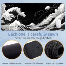 Japanischer schwarzer Wellen-Mauspad Sonnenlandschaft Schreibtischunterlage Extragroßes Mauspad 90x40 cm Büro Tastaturunterlage mit rutschfester Gummibasis und umsäumtem Rand, Büro-Zubehör für Zuhause, Weihnachtsgeschenke für Frauen, Männer