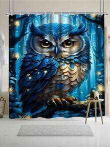 1件/3件/4件装蓝色卡通猫头鹰浴帘套装，仅限手洗，时尚主题，针织涤纶面料，可水洗浴室装饰带挂钩 - 彩色 - 查看 17