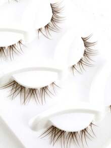 5对棕色鱼骨分叉自然假睫毛 - 透明、柔软、自然卡通睫毛，打造狐狸眼效果，卡通仙女设计，适合旅行和日常妆容，可重复使用假睫毛 - 棕色 - 查看 8