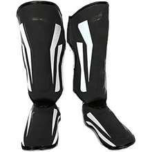 Espinilleras para Artes Marciales, Protector de pie y Pierna de Cuero PU, Almohadillas Protectoras Gruesas para Kickboxing, Equipo de Entrenamiento MMA - M-Negro - Ver 1