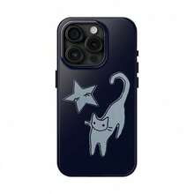 Navy Blue Cat And Star Phone Case Cute Halloween Grunge Hand-Drawn Cool Girl MagSafe Case Phone - Case IP 16 15 14 13 12 11 X - 款式1(1pc) - 查看 3