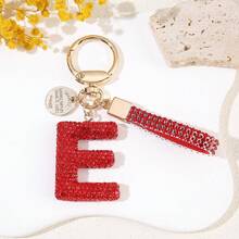 1pc Red Soft Pottery Letter Rhinestone Keychain, Cute Personalized Bag Charm, Car Key Chain, Gift For Mom, Friends, Valentine's Day, Couples - Red - View 4