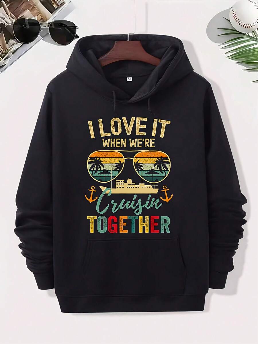 Cruise Squad 2025 Outfits Friends Family Couples Matching, Soft Fabric Pullover With Playful Graphic Design, Hine Washable Casual Sportswear For Men And Women Men-S Plus Size, PLUS_423 - Đen 2 - Xem 1